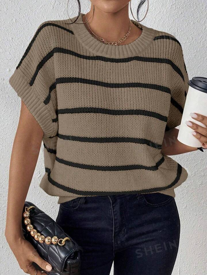 SHEIN Essnce Striped Pattern Batwing Sleeve Knit Top | SHEIN