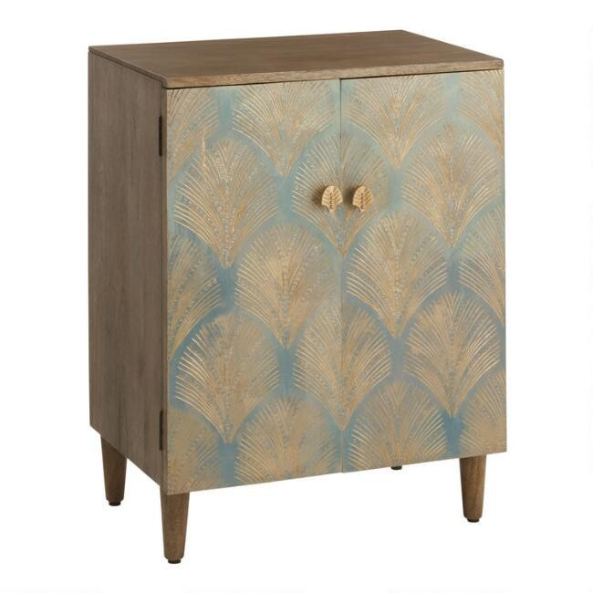 CRAFT Light Blue Wood And Gold Etched Naisha Storage Cabinet | World Market