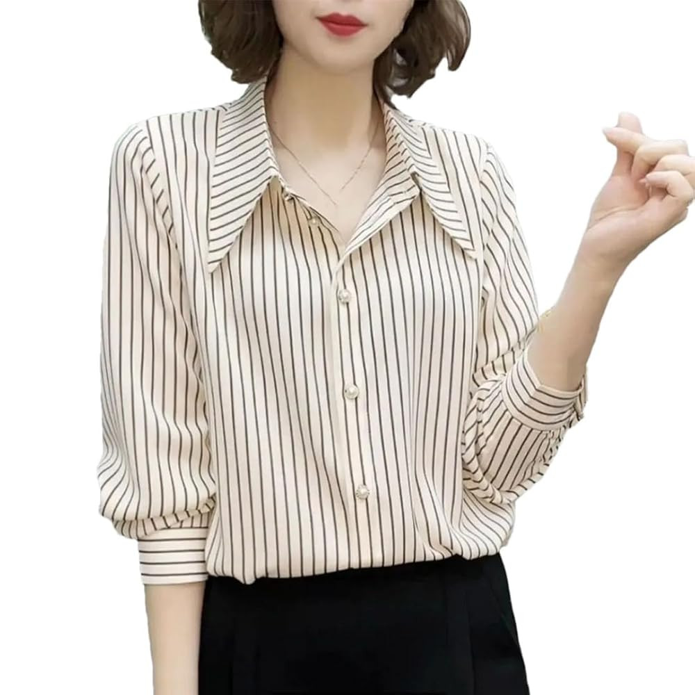 Spring Autumn Stripe Loose Long Sleeved Women's Shirt | Amazon (US)