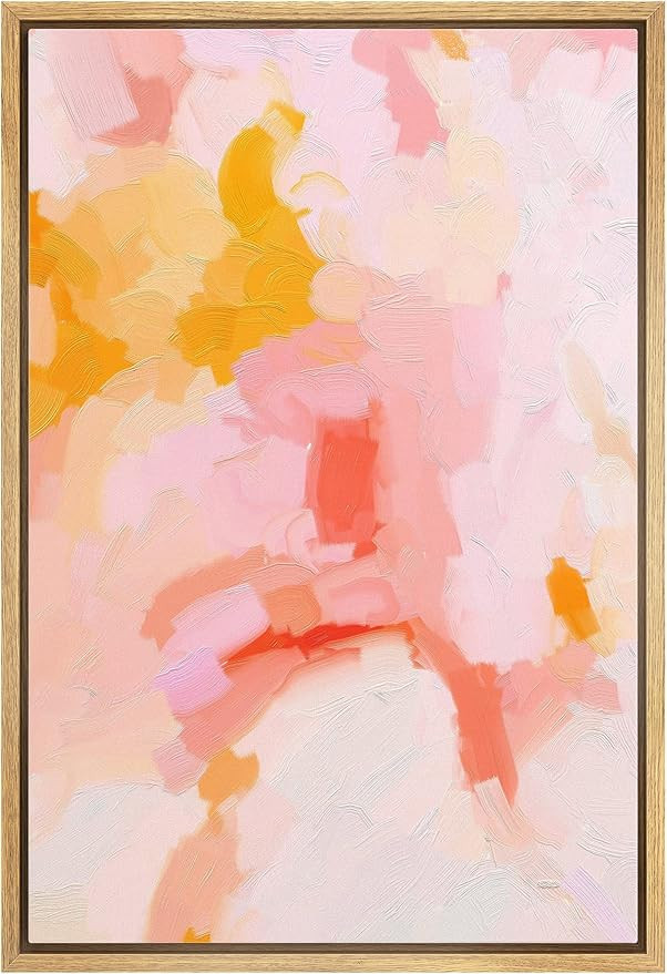 MUDECOR Framed Canvas Print Wall Art Pastel Pink & Orange Color Field Abstract Shapes Watercolor ... | Amazon (US)