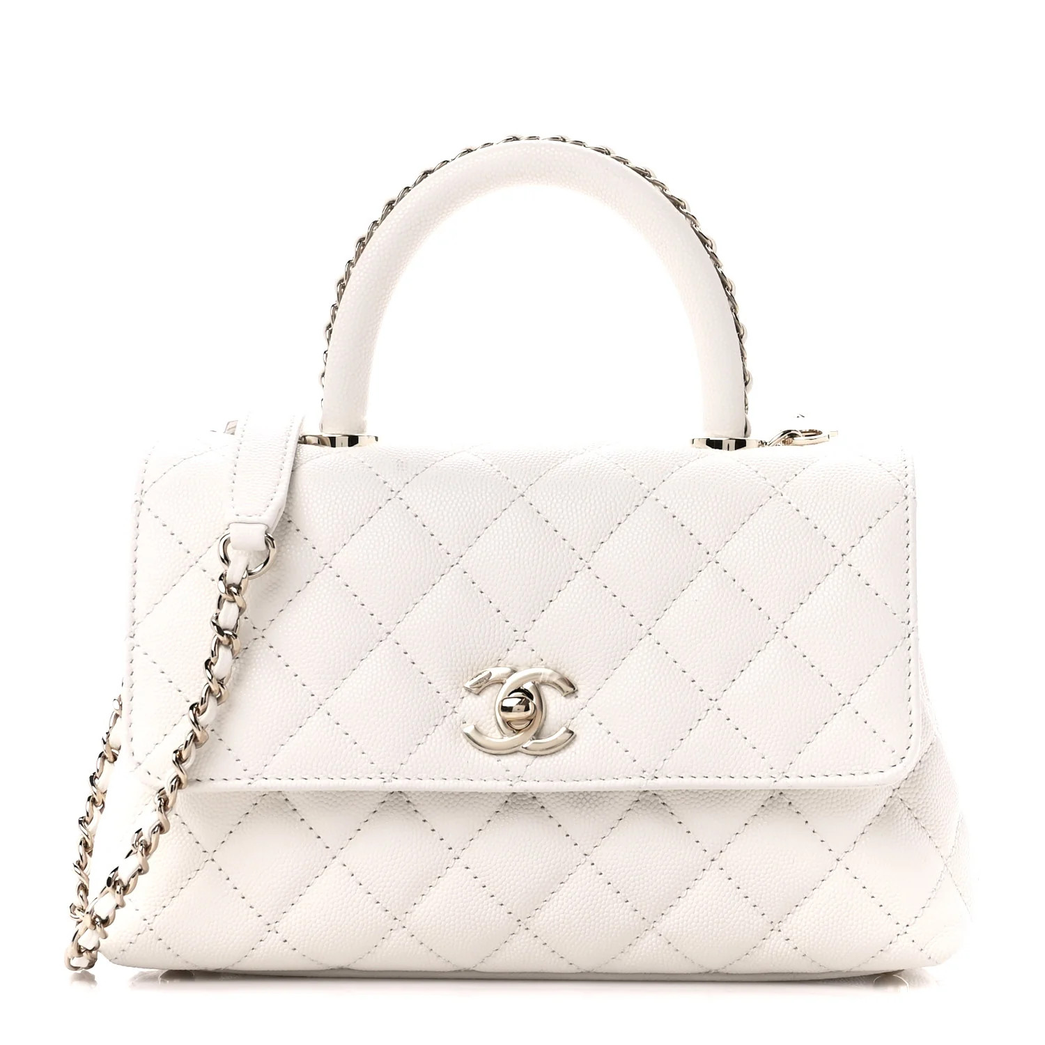 Caviar Quilted Mini Coco Chain Handle Flap White | FASHIONPHILE (US)