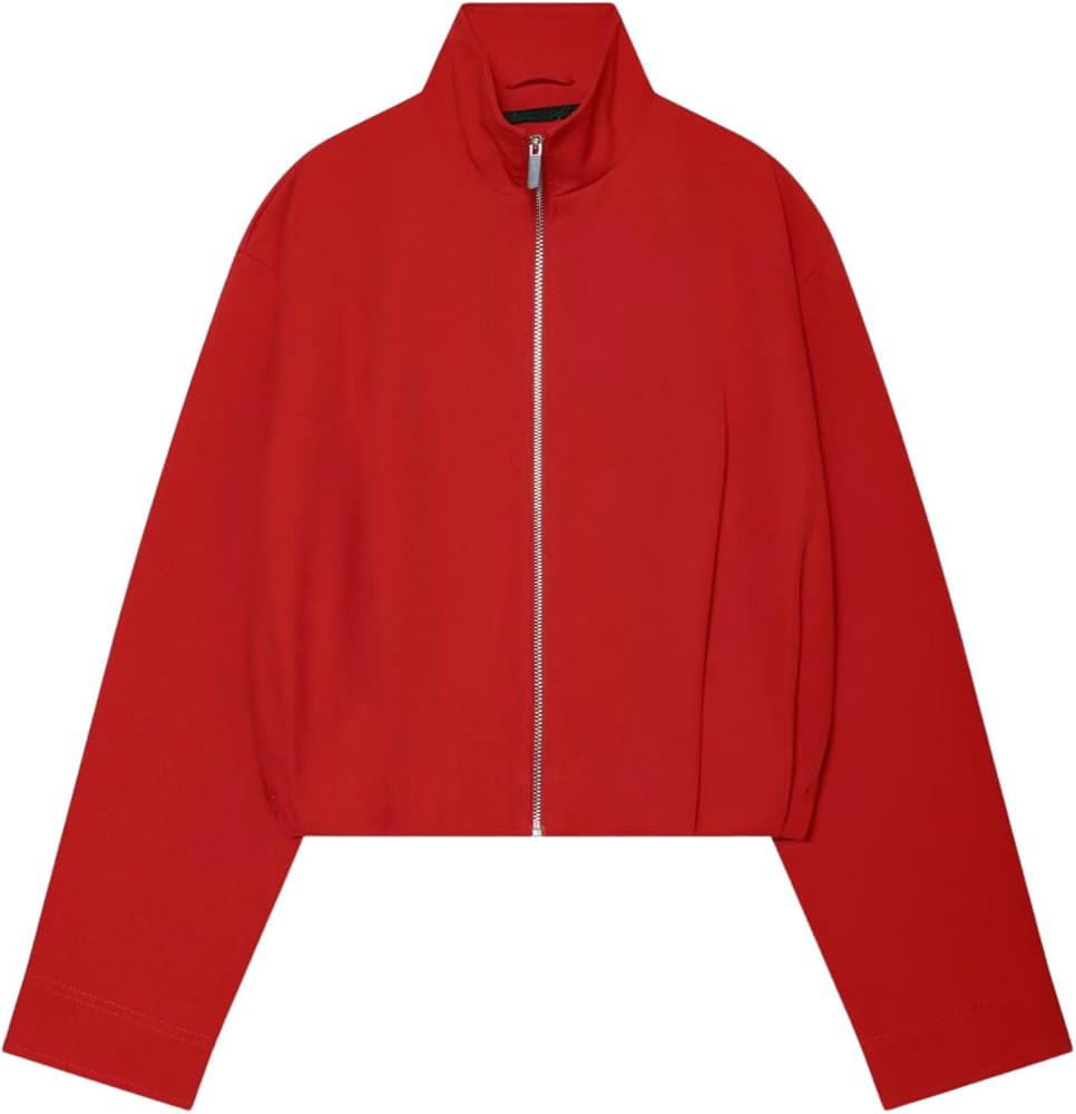 Xunger Women\u2019s Cropped Bomber Jacket Stand Collar Zip Up Casual Coat | Amazon (US)