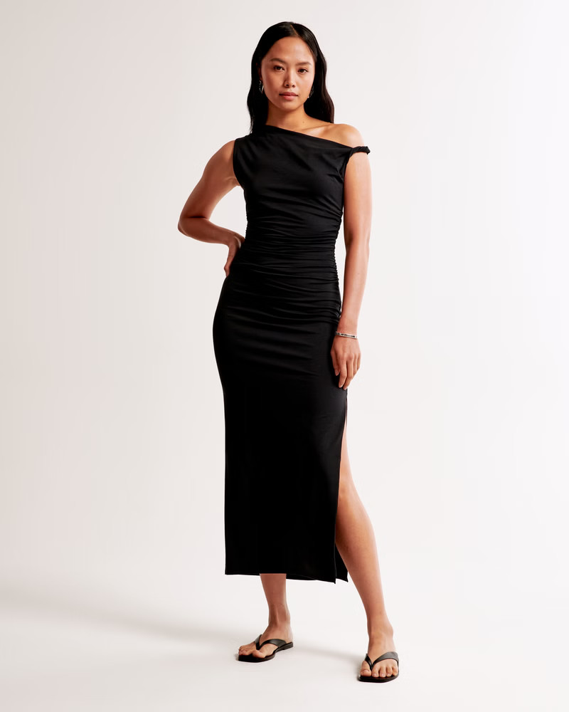 Asymmetrical Twist Knit Midi Dress | Abercrombie & Fitch (US)