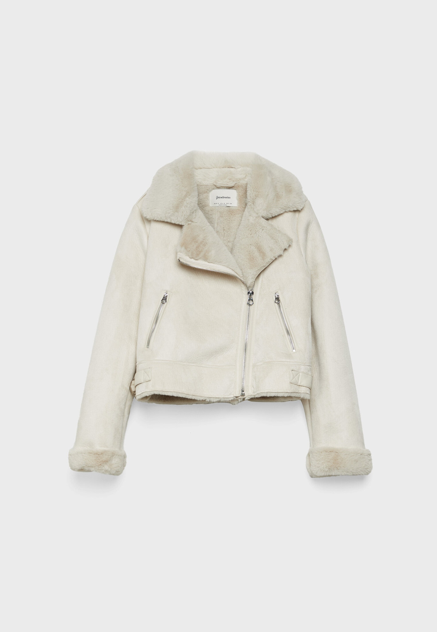 Soft faux fur cropped faux shearling lined biker jacket£55.99Select size | Stradivarius (UK)