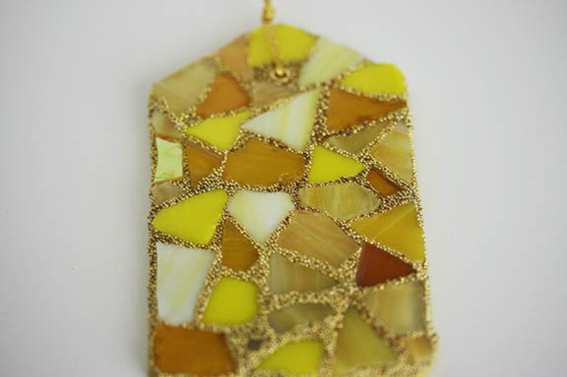 Yellow Mosaic Glass Ornament Gold Canary Amber Mustard Christmas Holiday Home Decor Tag Metallic ... | Etsy (US)