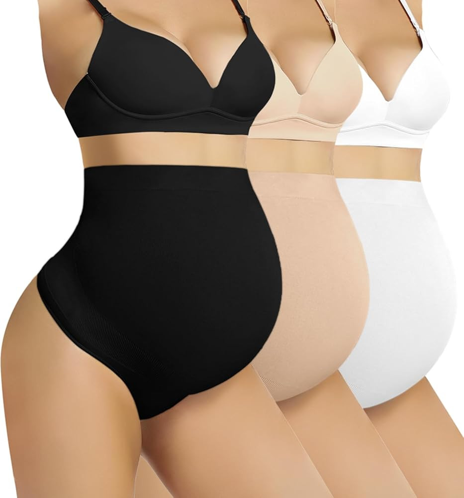 Seamless Maternity Shapewear Over Belly Support Thong High Waist Underwear Panties for Pregnancy | Amazon (US)
