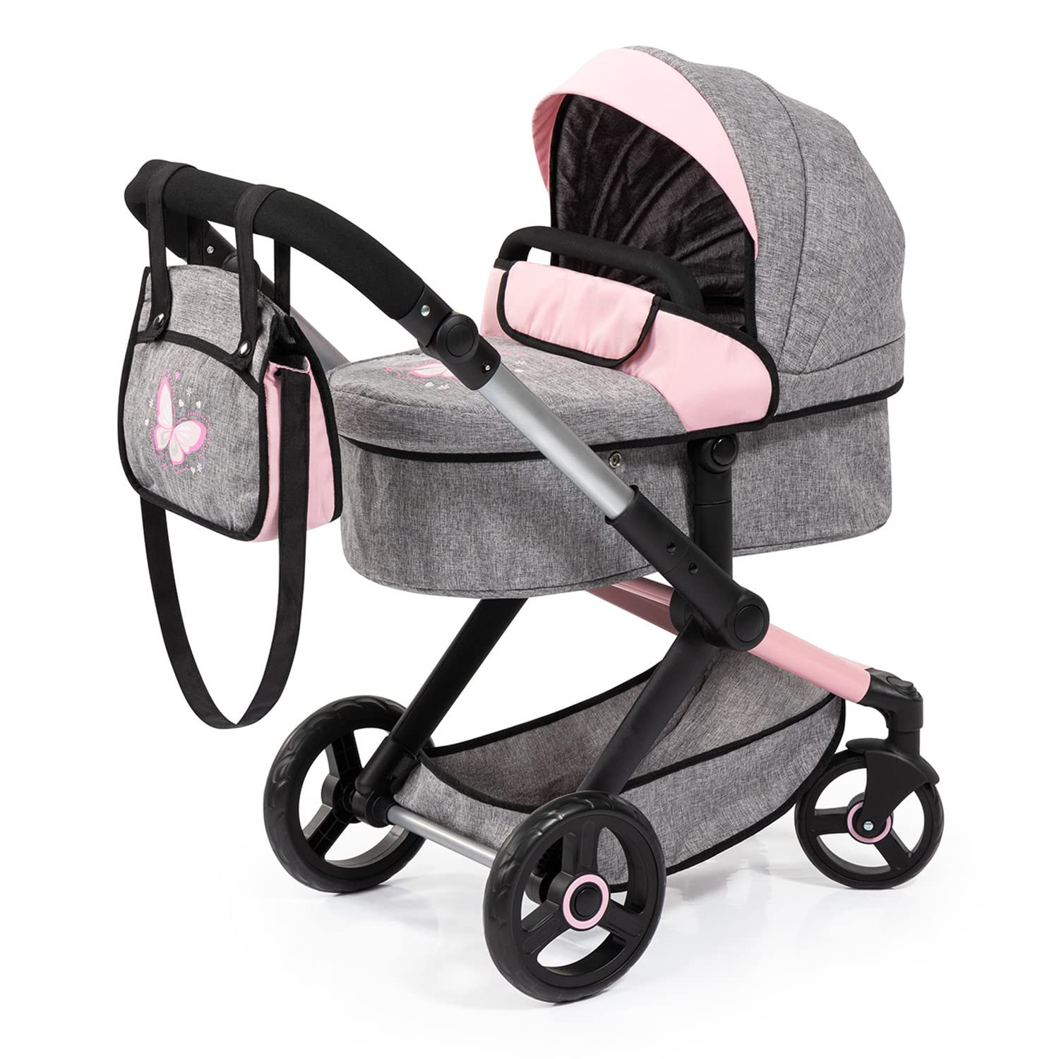 Bayer: Pram Xeo: Butterfly Grey & Pink - Matching Handbag, Adjustable Handle, for Dolls Up to 20"... | Amazon (US)