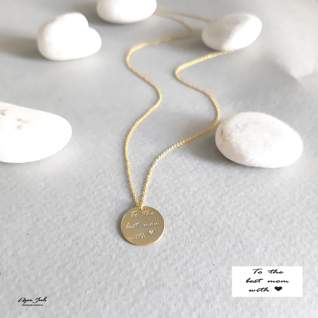 Solid Gold Handwritten Pendant 14K Yellow Gold Necklace - Etsy | Etsy (US)