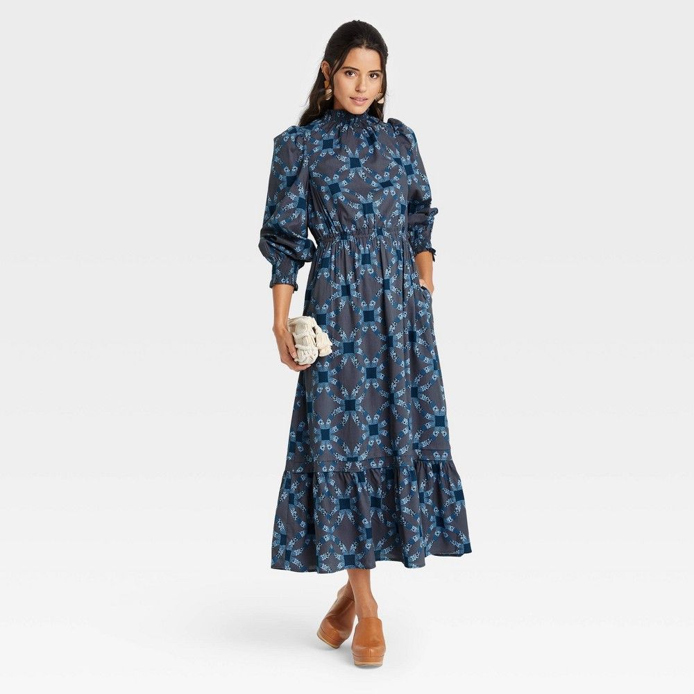 Women's Balloon Long Sleeve Dress - Universal Thread Blue Floral XS | Target