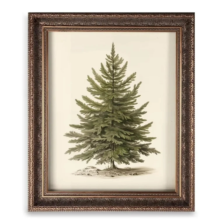Vintage Christmas Tree, Pine Tree Vintage Print, Holiday Decor, Rustic Winter Tree Print, Botanic... | Walmart (US)