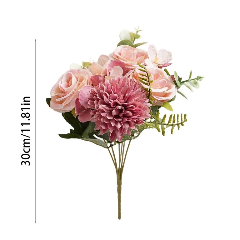 Qocolcyl Artificial Peach Dahlia and Rose Mixed Bouquet 6 Heads,Realistic Silk Flowers,for Weddin... | Walmart (US)