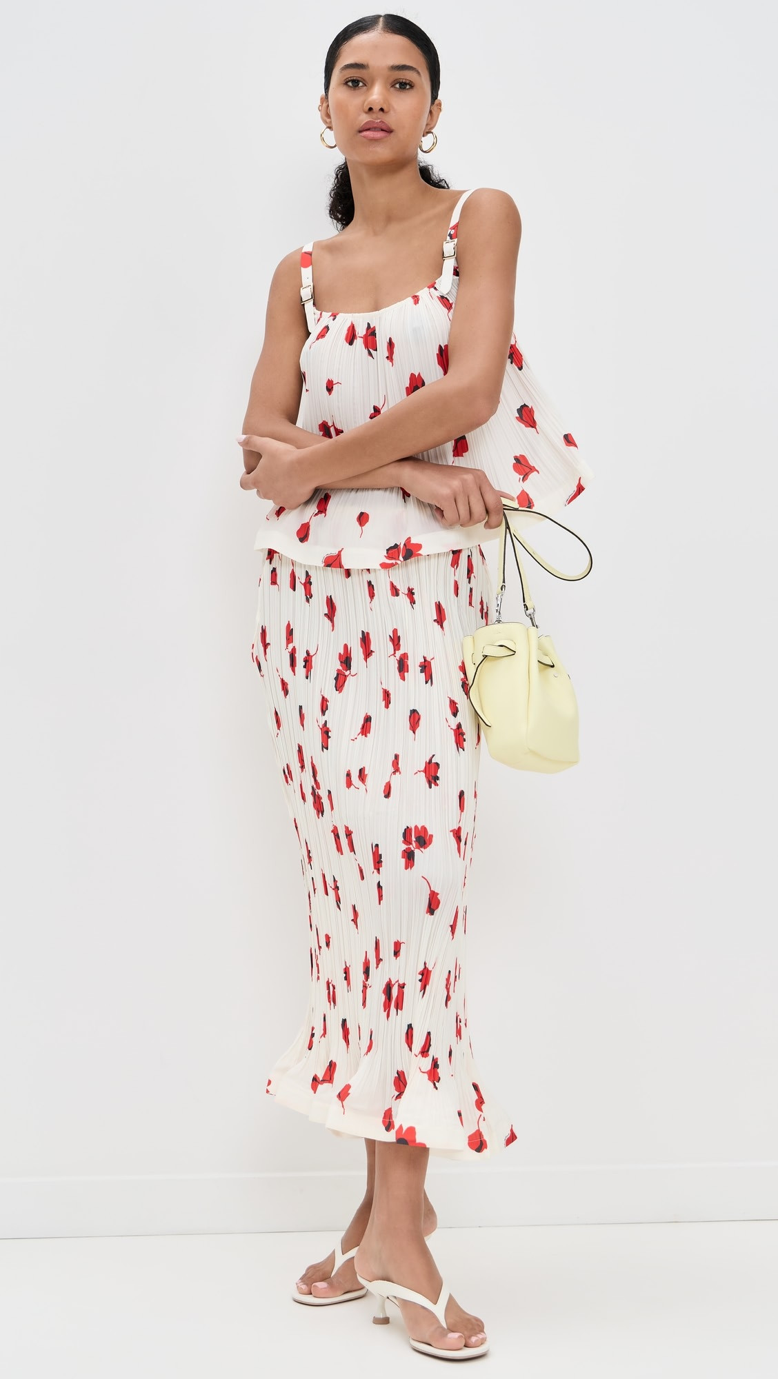 White Floral Plisse Midi Skirt | Shopbop