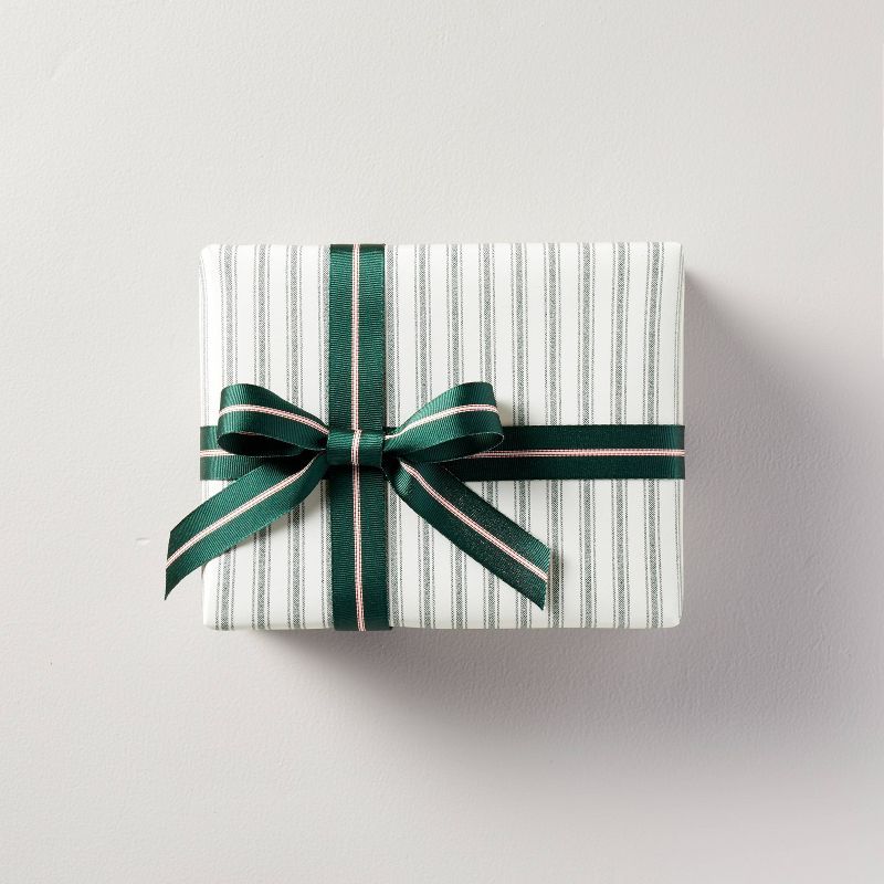 30 sq ft Ticking Stripe Christmas Gift Wrap Green/Cream - Hearth & Hand™ with Magnolia | Target