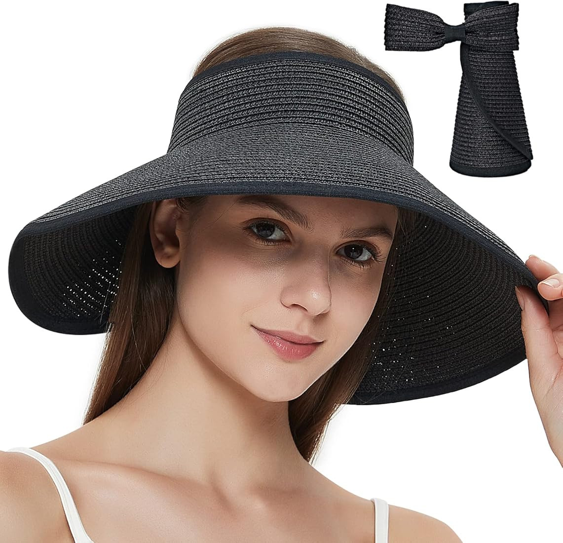 MAYLISACC Foldable Straw Sun Visors for Women, Sun Protecetion Wide Brim Sun Hats Adjustable Topl... | Amazon (US)