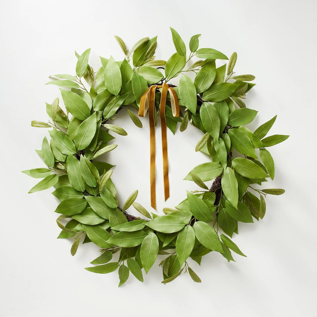 Oversized Fall Leaf Wreath with Velvet Ribbon Green - Threshold™ designed with Studio McGee | Target