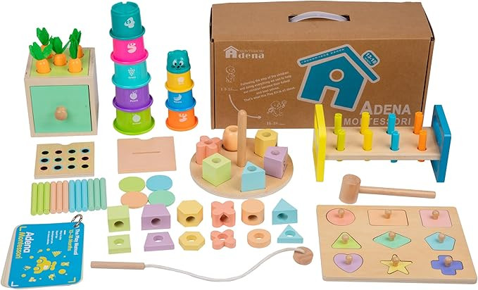 Adena Montessori Play Kit for 13-18 Month Baby,8 in 1 Toy,Colorful Stacking&Nesting Cup,Coin Bank... | Amazon (US)