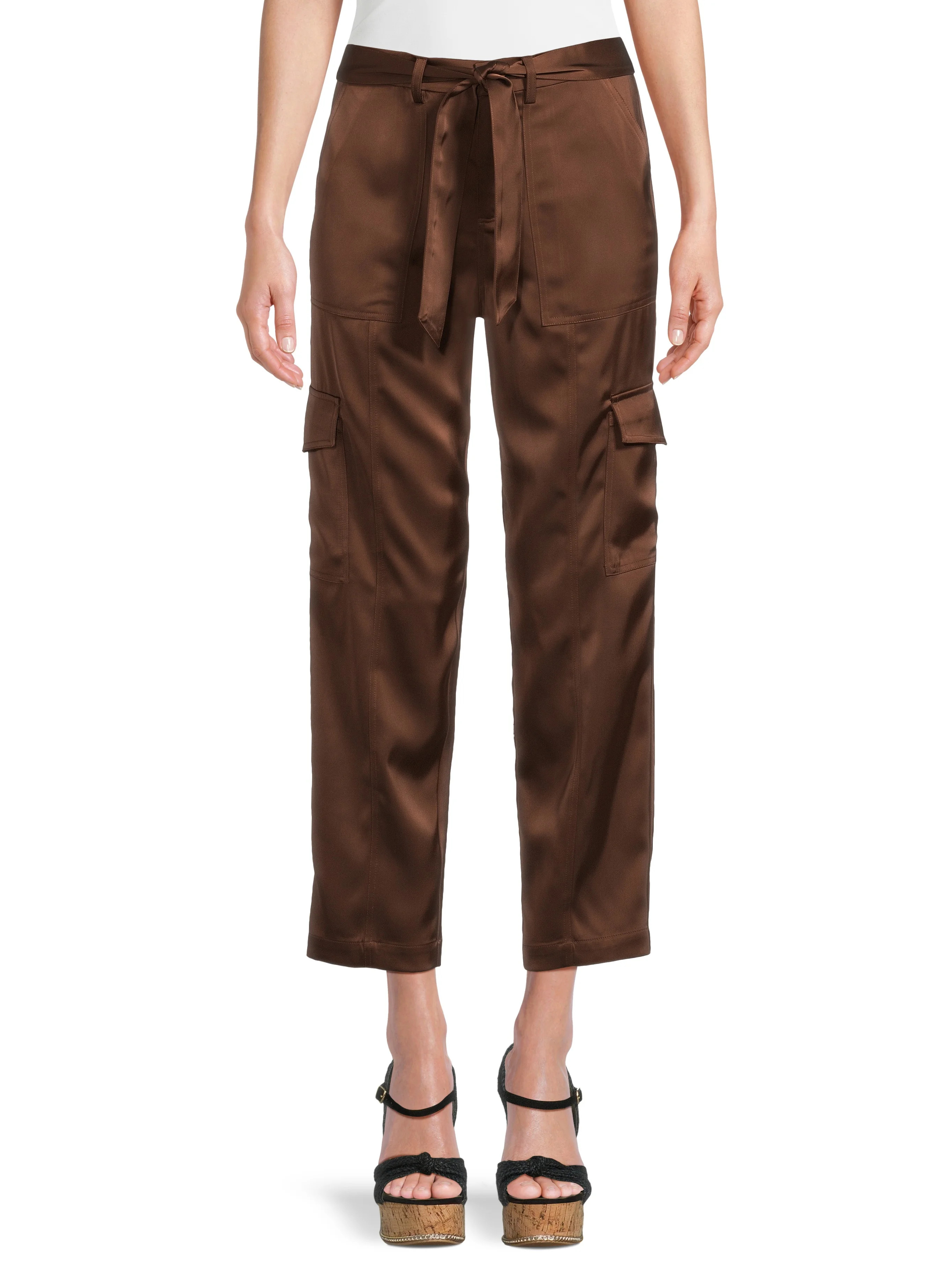 Sofia Jeans Women's Tapered High Rise Satin Cargo Pants, 27" Inseam, Sizes 0-18 | Walmart (US)