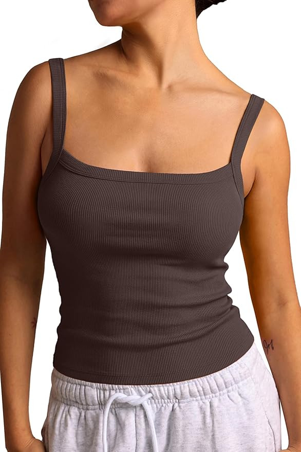 SUUKSESS Women Cotton Rib Padded Tank Tops Sleeveless Spaghetti Strap Square Neck Tops Summer Cam... | Amazon (US)