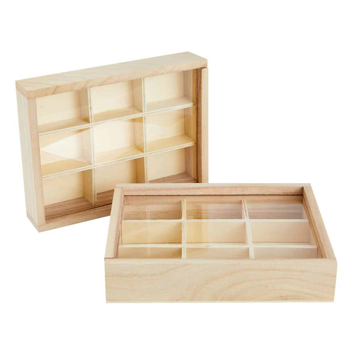 2 Pack Wooden Storage Tray Box with Lid, 9 Compartments Storage Organizer for Jewelry, 6.75 x 5.1... | Target