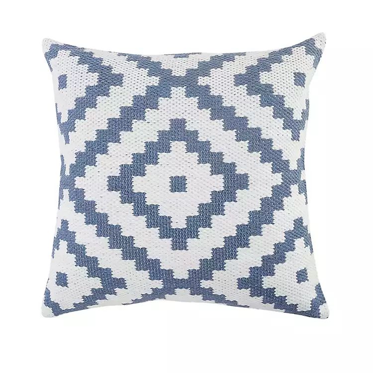 Blue and White Geometric Diamond Outdoor Pillow | Kirkland's Home