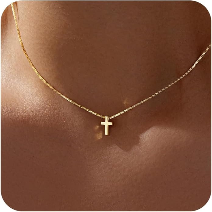 Easter Basket Stuffer Cross Necklace for Women Girls, Dainty 14K Gold Silver Plated Cross Choker ... | Amazon (US)
