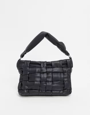 Mango woven padded shoulder bag in black | ASOS (Global)