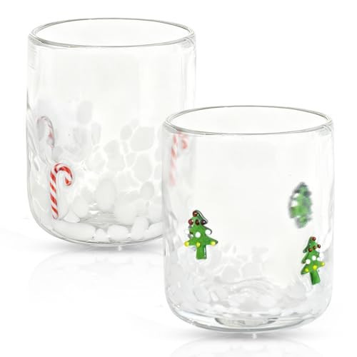 PRERUICHI 2 Pcs Christmas Icon Juice Glass,14oz Christmas Tree &Candy Cane Stemless Drinking Glass Cup for Holiday Party Supplies Gifts | Amazon (US)