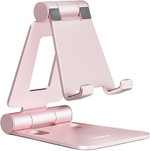 Click for more info about Nulaxy A4 Cell Phone Stand, Fully Foldable Adjustable Desktop Phone Holder Cradle Dock Compatible...