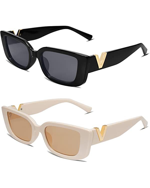 Allarallvr Rectangle Sunglasses for Women 90s Retro Trendy Y2K Classical Vintage Square Shades AR... | Amazon (US)