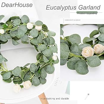 DearHouse 4Pack Artificial Eucalyptus Garland Faux Silk Eucalyptus Leaves Vines Handmade Garland ... | Amazon (US)