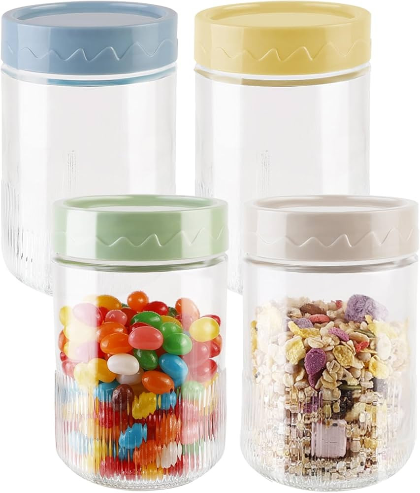 4-Pack Overnight Oats Containers with Lids, Mason Jars 16 oz with Lids, Wide Mouth Glass Jars - L... | Amazon (US)