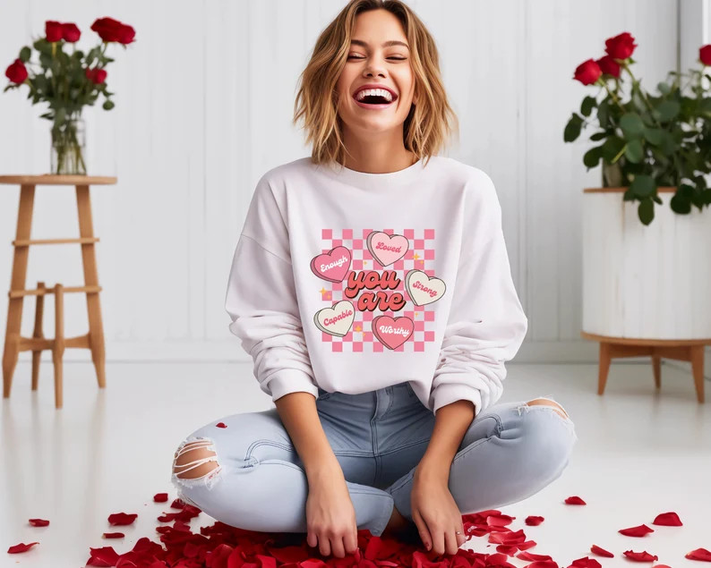 Cute Teacher Valentine Sweatshirt, Retro Heart Sweatshirt, Women's Valentines Day Sweatshirt, Lov... | Etsy (US)