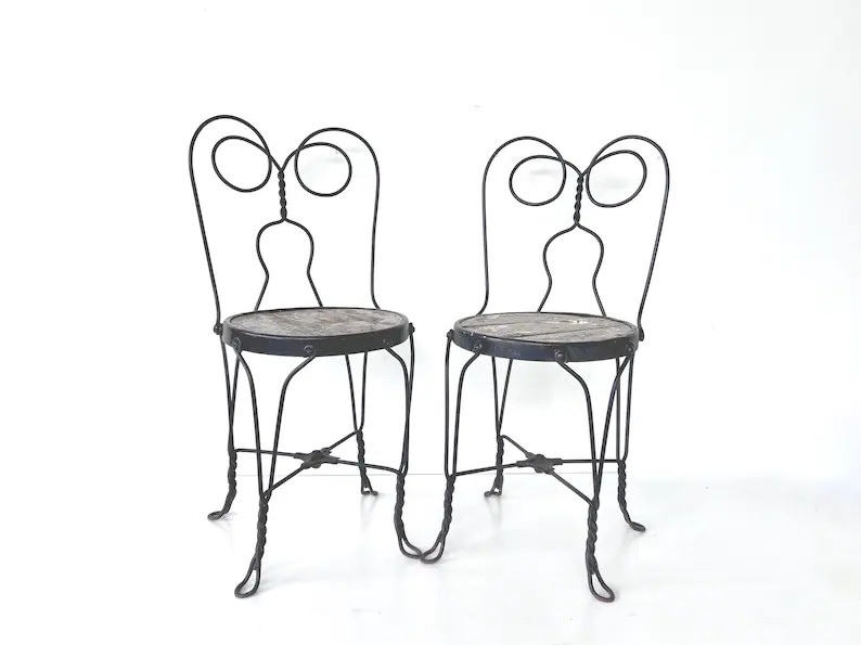 Pair Antique Twisted Iron Ice Cream Parlor Chairs, Curlicue Back - Etsy | Etsy (Global)