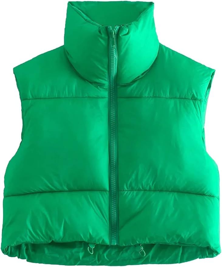 Women's Zip Up Cropped Quilted Puffer Vest Sleeveless Stand Collar Waistcoat Gilet Lightweight Wi... | Amazon (US)