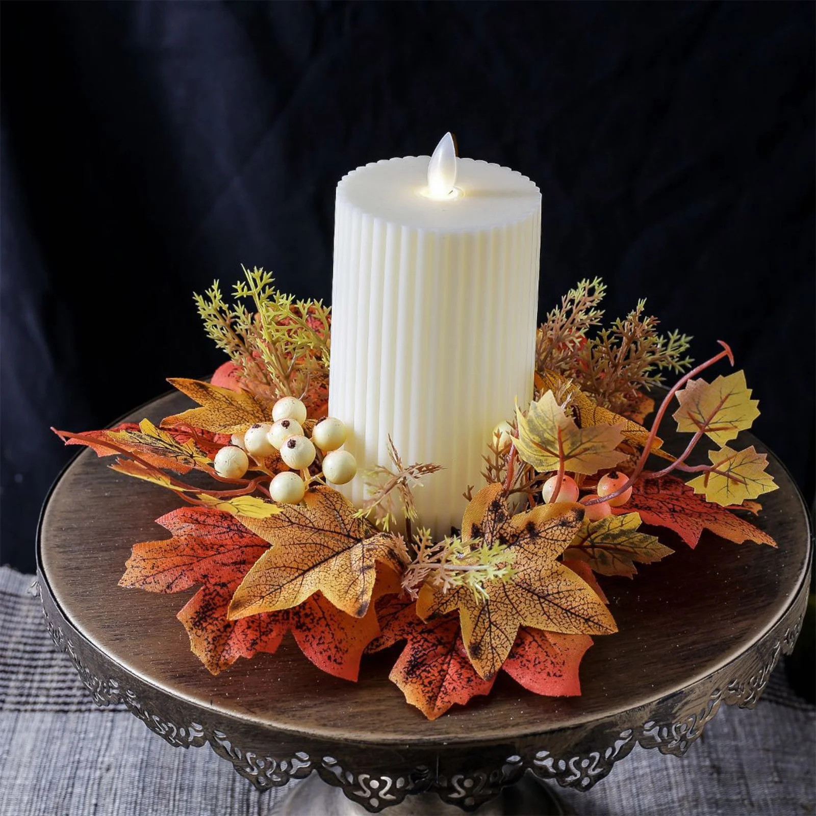 Fall Candle Rings Wreaths, Artificial Pumpkin Maple Leaf Candle Rings for Pillars Candles Centerp... | Walmart (US)