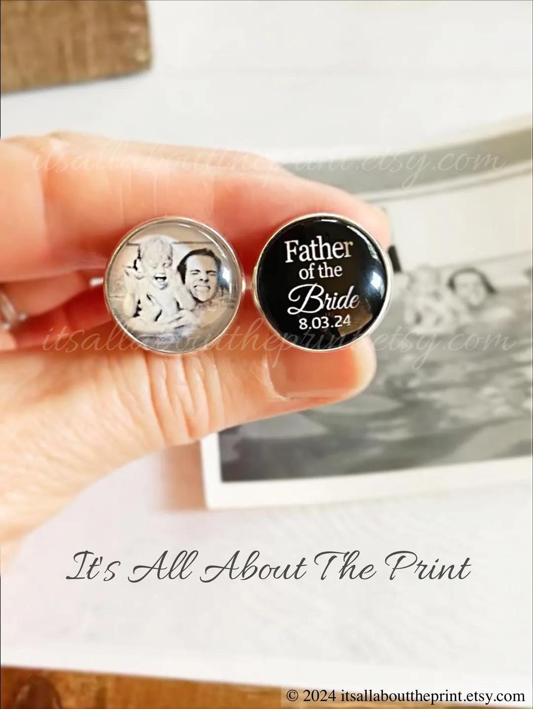 Father of the Bride Cufflinks, Personalized Cufflinks, Wedding Cuff Links, Custom Cufflinks, Phot... | Etsy (US)