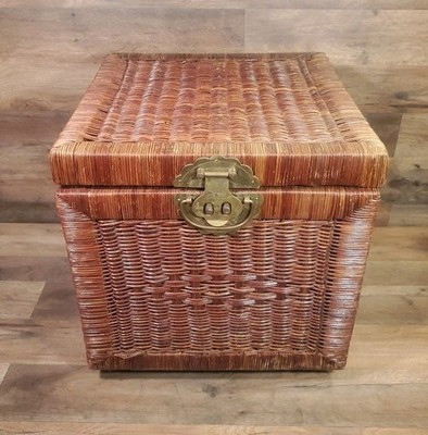 Vintage Wicker & Brass Rattan Chinoiserie Chest Trunk Chest | eBay US