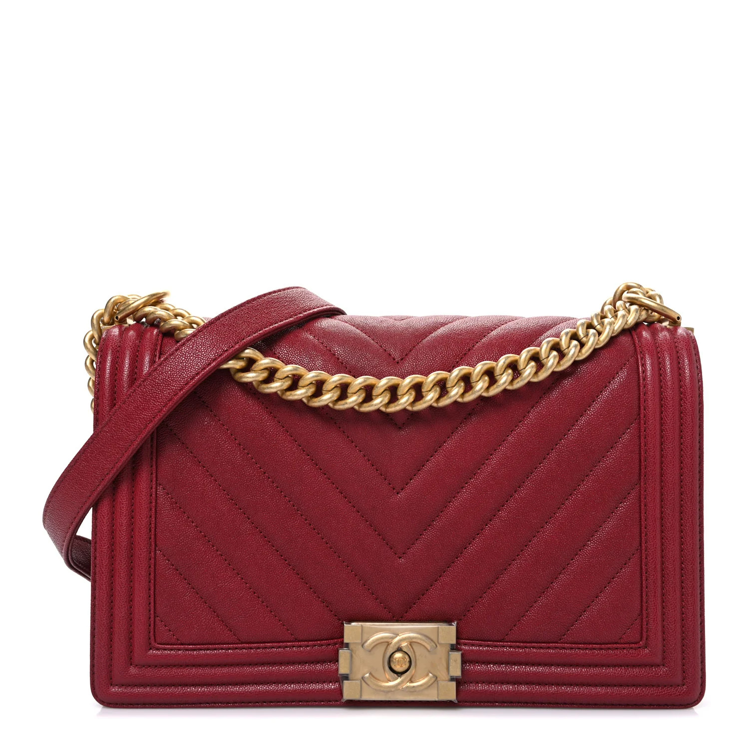 Caviar Chevron Quilted New Medium Boy Flap Red | FASHIONPHILE (US)