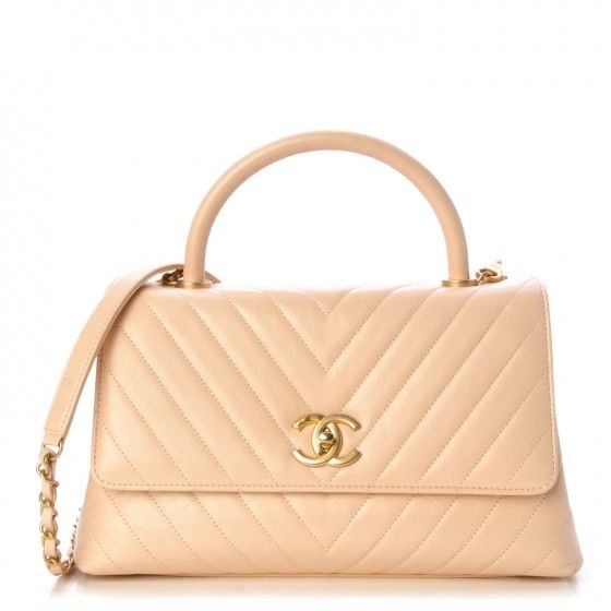 Calfskin Chevron Quilted Small Coco Handle Flap Light Beige | Fashionphile