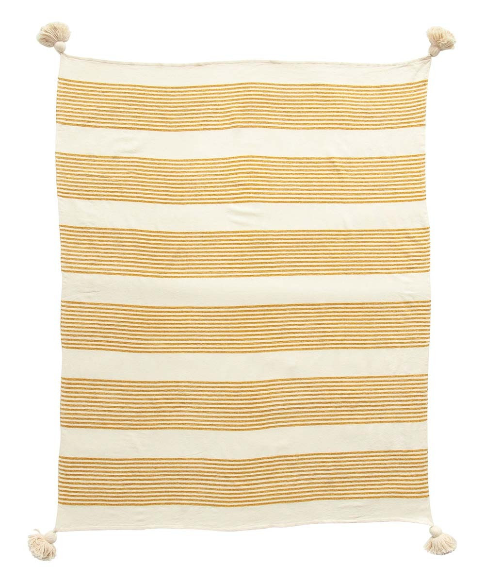 Creative Co-Op Blankets Mustard - Cream & Mustard Stripe Tassel-Trim Throw | Zulily