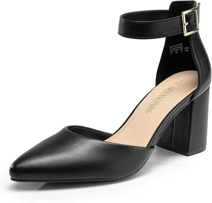 DREAM PAIRS Women's Closed Pointed Toe High Chunky Heels Pumps Ankle Strap Dress Shoes for Weddin... | Amazon (US)