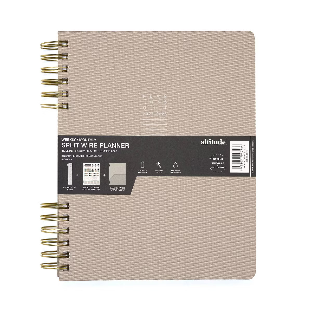 Altitude 8"x10" 2025-2026 Weekly/Monthly Planner Warm Gray 15 Month Bamboo Paper Recycled Sticker... | Target