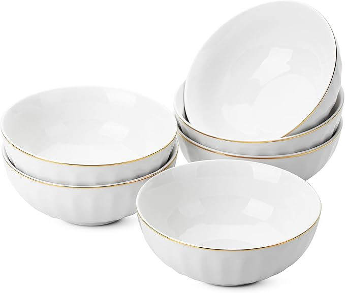 BTaT White Porcelain Bowls with Gold Trim, Set of 6, 16 OZ, Deep Bowls for Cereal, Salad, Soup | Amazon (US)