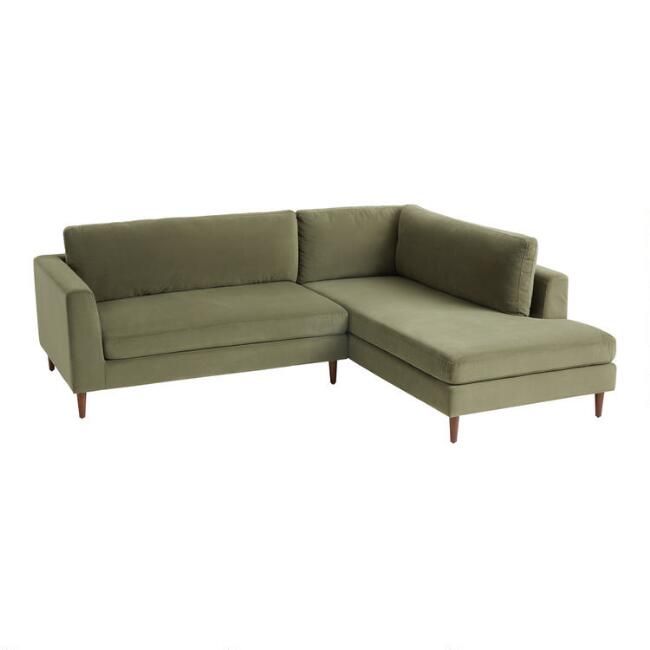 Camile Sage Green Velvet Right Facing Sectional Sofa | World Market