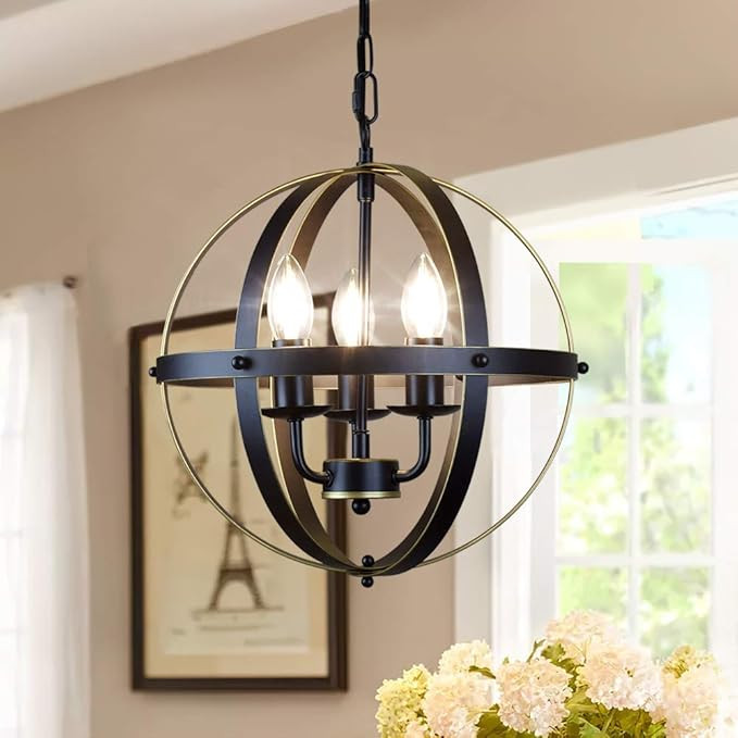DLLT Chandelier Farmhouse Hanging Lighting, 3 Lights Globe Ceiling Light Fixture, Metal Swag Pend... | Amazon (US)