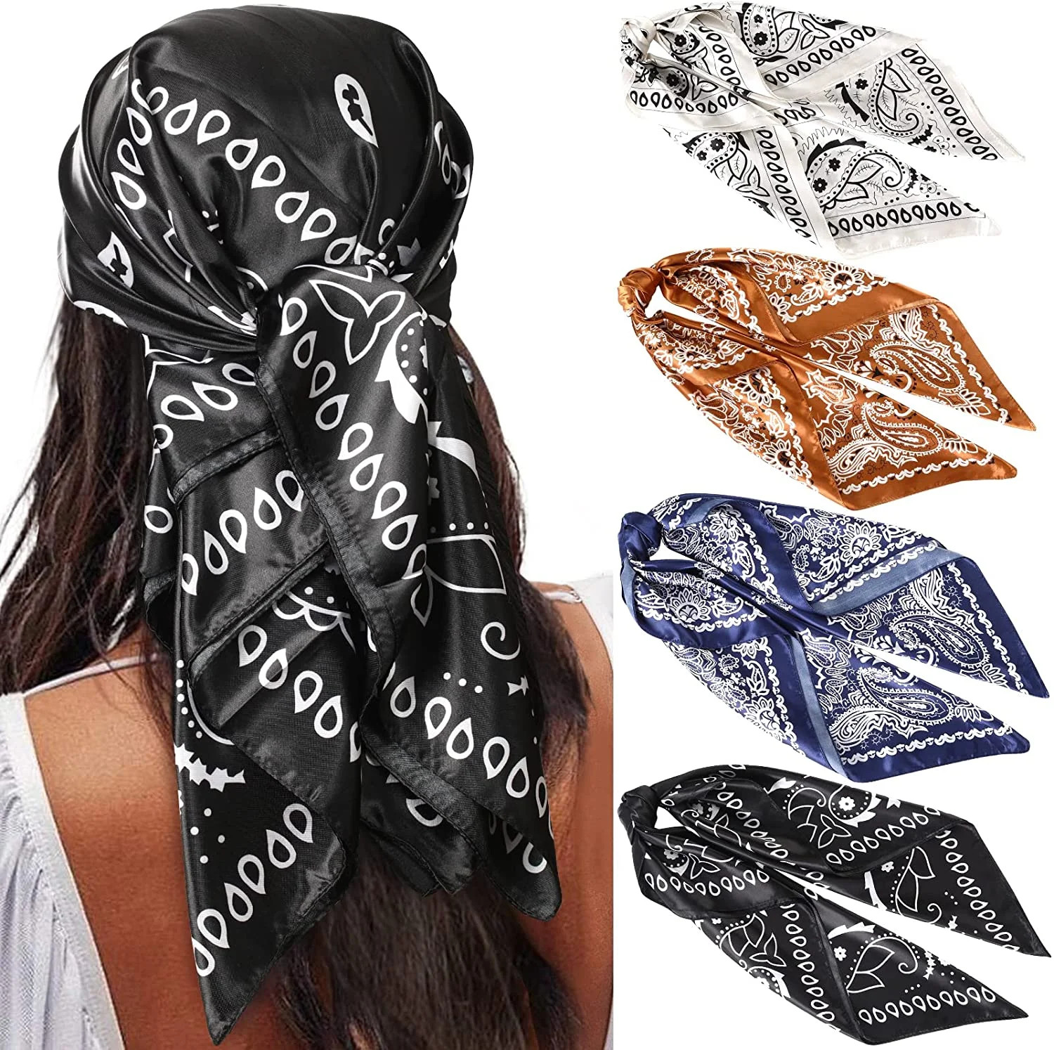 35” Satin Large Square Head Scarves - 4PCS Silk Like Neck Scarf Hair Sleeping Wraps Lightweight... | Walmart (US)