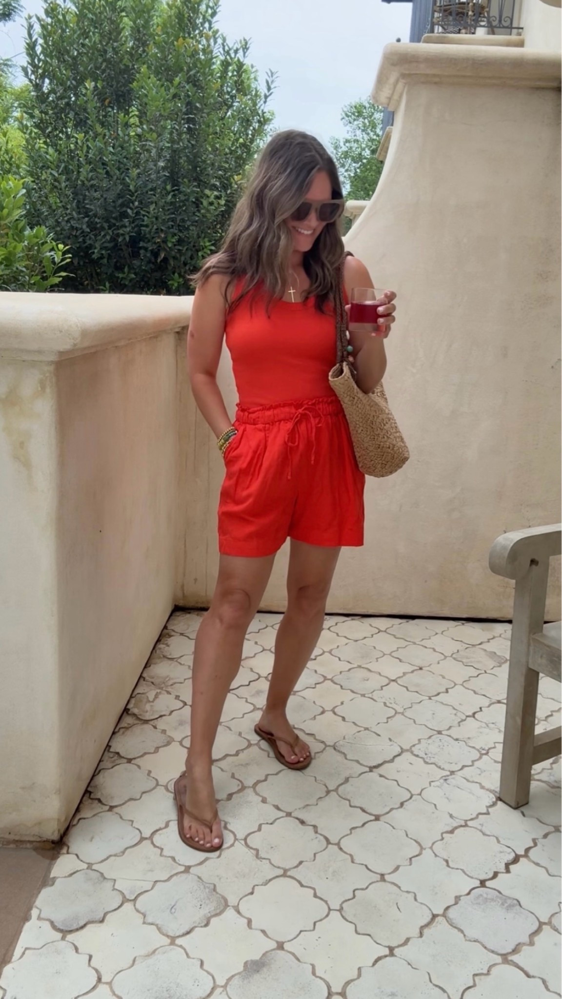 These linen blend shorts are such a good fit! They come in multiple colors are so does the ribbed tank I’m wearing!
