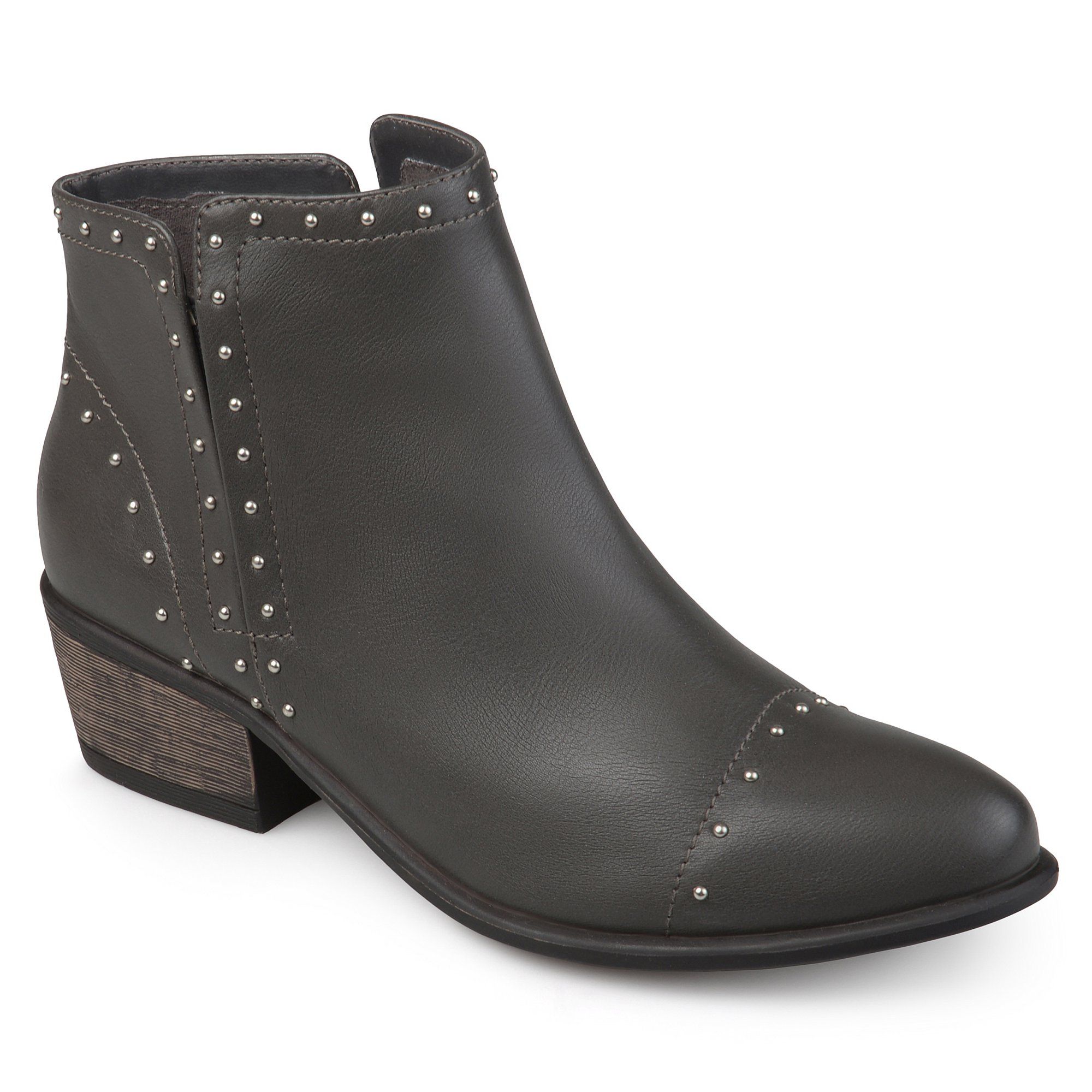 Brinley Co. Women's Faux Leather Stacked Heel Studded Ankle Boots | Walmart (US)