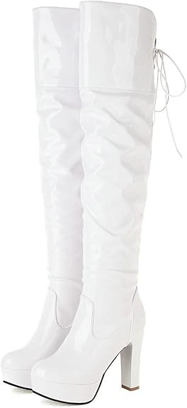 UniqueStride Womens Patent Leather Chunky High Heels Over The Knee Boots Platform Lace Up Thigh H... | Amazon (US)