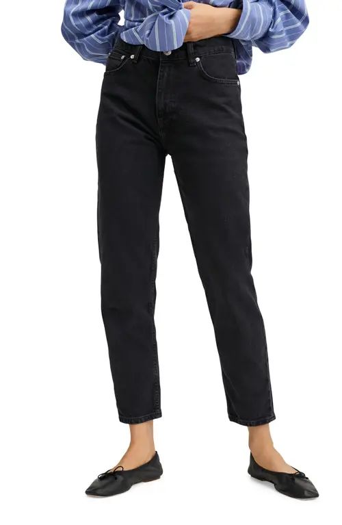 MANGO High Waist Tapered Mom Jeans in Black Denim at Nordstrom, Size 12 | Nordstrom